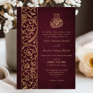 Convites Chic Ornate Floral Dourado & Burgundy Casamento Is