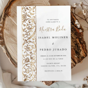 Convites Chic Ornate Floral Dourado Creme Nuestra Boda Casa