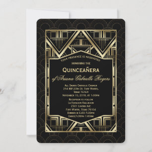 Convites Chic Ouro Estilo Art Déco Grande Gatsby Quinceañer