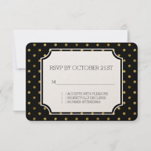 Convites Chic Ouro Glam e Pontos Pretos RSVP