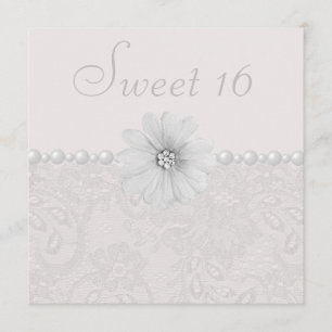 Convites Chic Paisley Lace, Flores e Pérolas Sweet 16