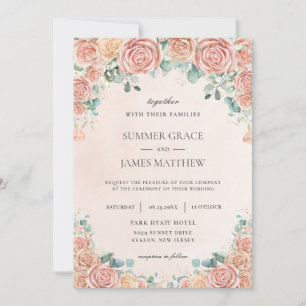 Convites Chic Pastel Blush Rosas Florais De Pessel Casament