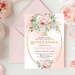 Convites Chic Pastel Pink Eucalyptus Quinceañera Invite