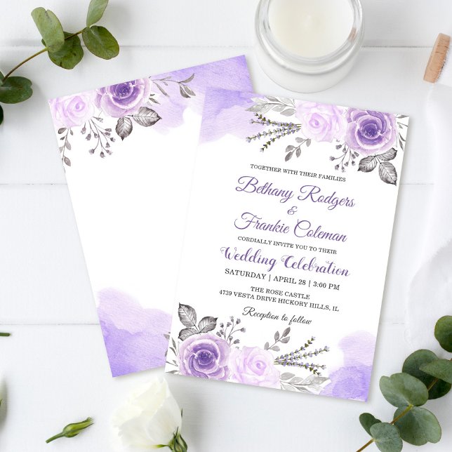 Convites Chic Pastel Purple Floral Watercolor (Criador carregado)