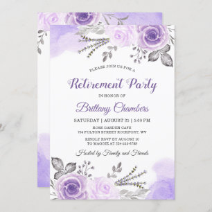 Convites Chic Pastel Purple Rosa Garden Retirement Party