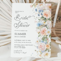 Chic Pastel Rosa Azul Branco Floral Chá de Noiva