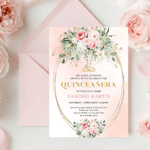 Convites Chic Pastel Rosa Boho Floral Quinceañera