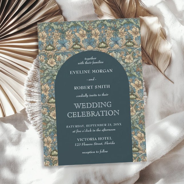 Convites Chic, pastel verde marfim floral Art Nouveau (Chic dark pastel green ivory floral Art Nouveau Invitation)