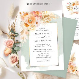 Convites Chic Peach, Blush, Champagne, Sage Floral Weding