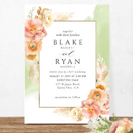 Convites Chic Peach Blush Floral, Casamento de Aquarela Ver