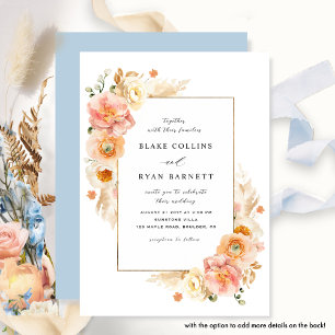 Convites Chic Peach e Blue Delicate Floral Weding