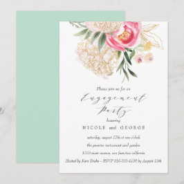 Convites Chic Peonies gold Flowers Festa de noivado de casa