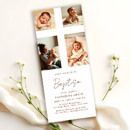 Convites Chic Photo Collage Cross Baby Baptism