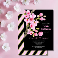 Chic Pink Cherry Blossom Sakura Black Birday