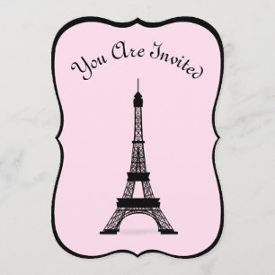 Convites Chic Pink e Black French Style Torre Eiffel