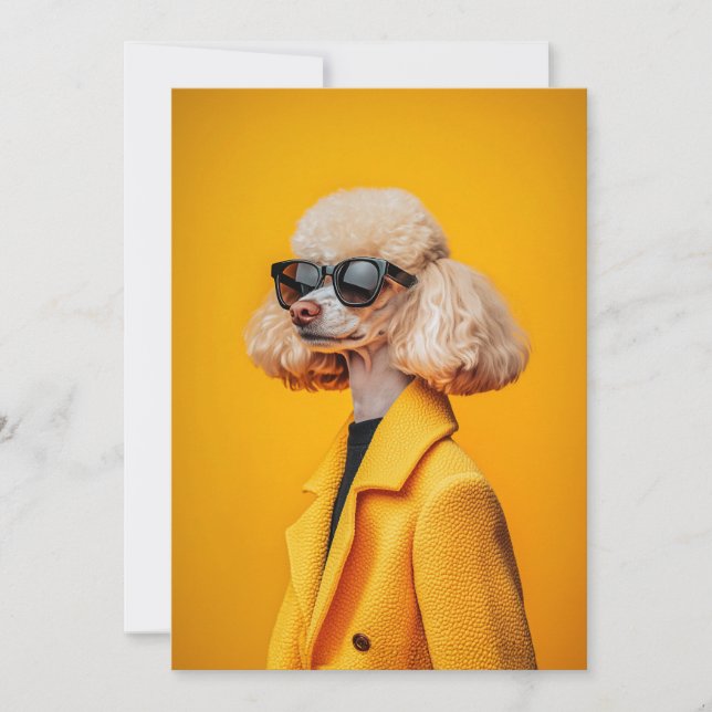 Convites Chic Poodle em óculos escuros e Casaco amarelo (Frente)