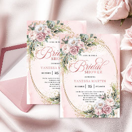 Convites Chic Powder Pink Floral Eucalyptus Bridal Shower