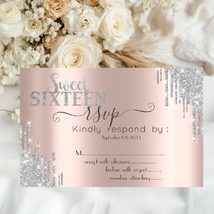 Convites  Chic Prata Brilho Gota Ouro Rosado Sweet 16 RSVP 