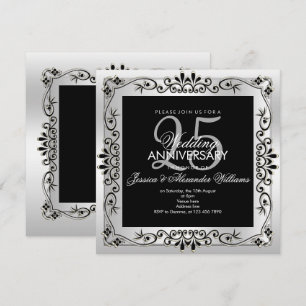 Convites Chic Prata Moldura Decorativa 25º Aniversário