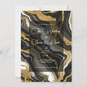 Convites Chic Preto Branco Dourado Mármore Visual Glam Casa