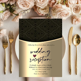 Convites Chic Preto Damasco Dourado Recepção de Casamento