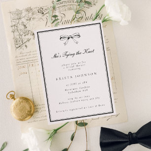 Convites Chic Preto Ela Está se Casando Laço Chuveiro de No