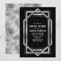 Chic Preto & Prata Gatsby Art Deco Chá de Noiva