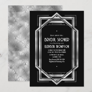 Convites Chic Preto & Prata Gatsby Art Deco Chá de Noiva