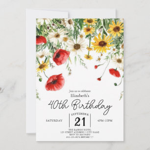 Convites Chic Primavera Wildflower aniversário de 40 anos