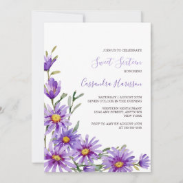 Convites Chic Purple Aster Floral Greenery Aniversário