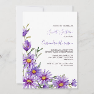 Convites Chic Purple Aster Floral Greenery Aniversário