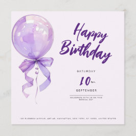 Convites chic Purple balloons birthday invitation