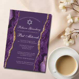 Convites Chic Purple Dourado Agate Bat Mitzvah