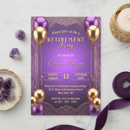 Convites Chic Purple Dourado Balão Arte Deco