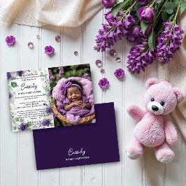 Convites Chic Purple Garland Floral Photo Christening Baby