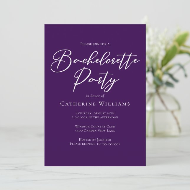 Convites Chic Purple Minimalist Bachelorette Party (Em pé/Frente)