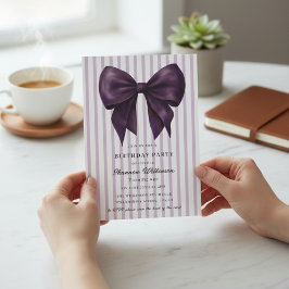 Convites Chic Purple Stripes Birthday QR Invite