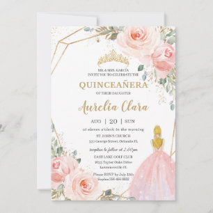 Convites Chic Quinceañera Blush Floral Louro Rosa Rosa Aniv