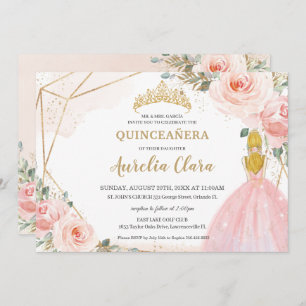 Convites Chic Quinceañera Blush Floral Rosa Blonde 15 Anos