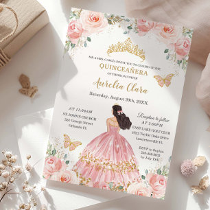 Convites Chic Quinceañera Blush Rosa Dourado