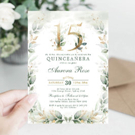 Convites Chic Quinceanera Botânica Verde Dourado Aniversári