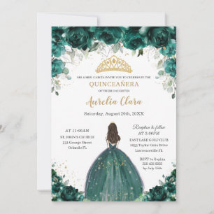 Convites Chic Quinceañera Emerald Green Floral Princesa