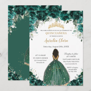 Convites Chic Quinceañera Emerald Green Floral Princesa