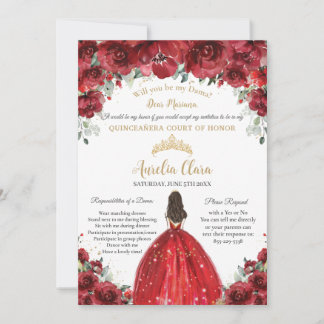 Convites Chic Quinceañera Red Floral Dama Pedido