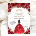 Convites Chic Quinceañera Red Floral Rosas Princesa Tiara<br><div class="desc">Personalize este adorável convite da quinceañera com uma redação simples e rápida,  basta pressionar o botão personalizá-lo para reorganizar e formatar o estilo e a colocação do texto. Itens correspondentes disponíveis no repositório! c) O Feliz Cat Studio</div>