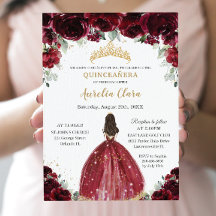 Chic Quinceañera Rich Burgundy Red Floral Princesa