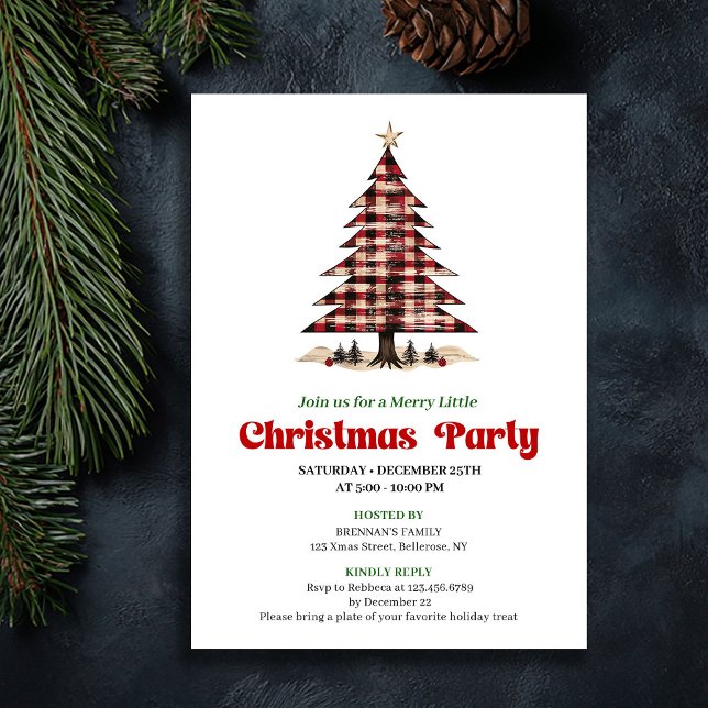 Convites Chic Red Black Plaid Christmas Party Invitation (Chic Red Black Plaid Christmas Party Invitation)