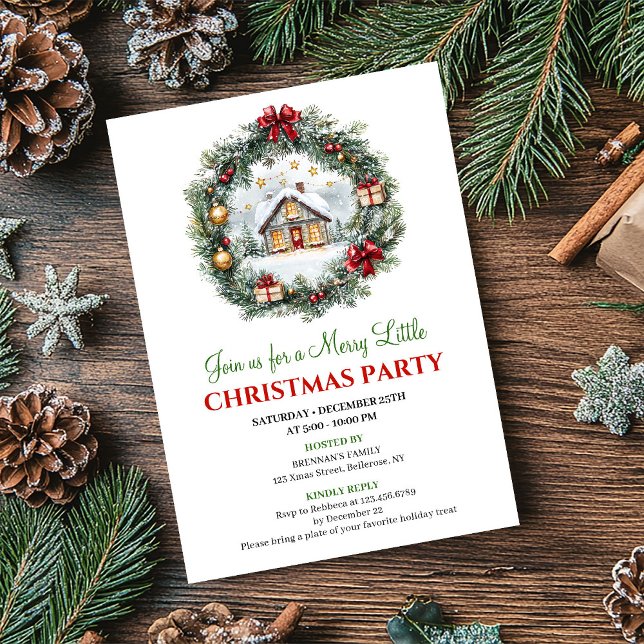 Convites Chic Red Green Holiday Scene Party Invitation Card (Chic Red Green Holiday Scene Party Invitation Card)