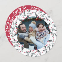 Chic Red & Green Watercolor Holly Christmas Wreath