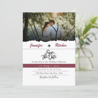Convites Chic Red Ruby aviso de data, coloque sua foto